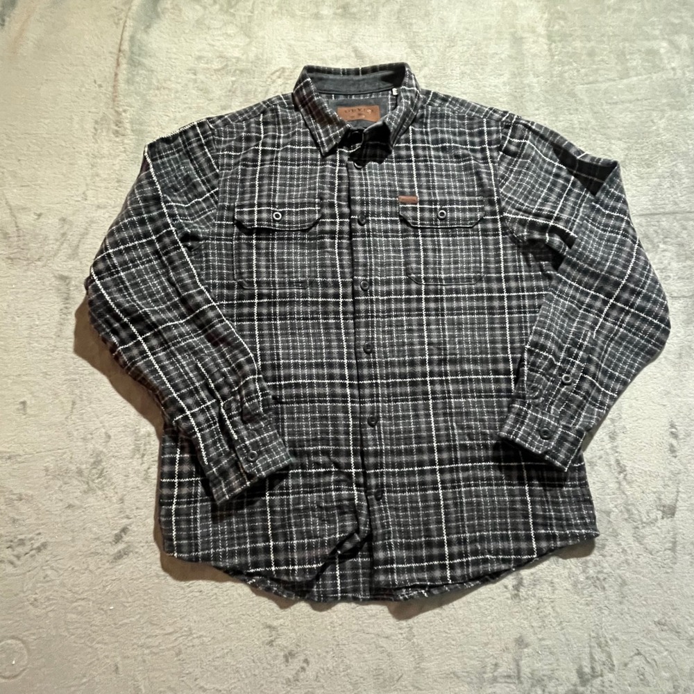 Orvis Flannel Shirt Mens Large Grey Plaid Long Sleeve Button Down Pockets